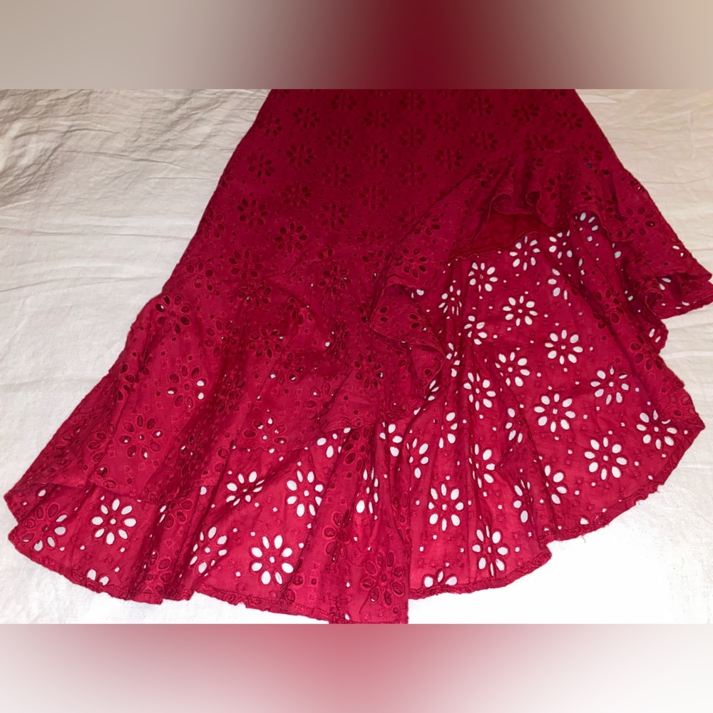 Lulu’s Adoring Days Berry Pink Eyelet Ruffled Asymmetrical Dress - Picture 9 of 12